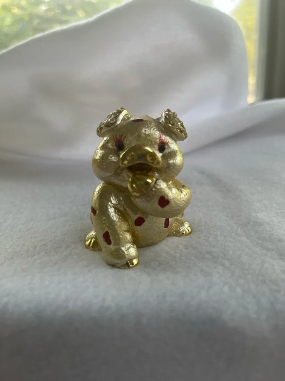 Gold and Red Pig with Crystals Trinket Box